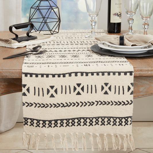 7272 - Boho Mudcloth-Inspired Cotton 16"W x 72"L Table Runner –