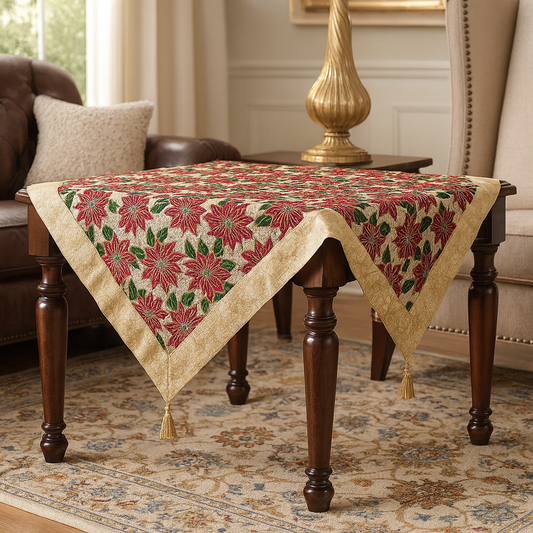 XJ190 - Poinsettia Floral Semi-Sheer 36" Square Tablecloth