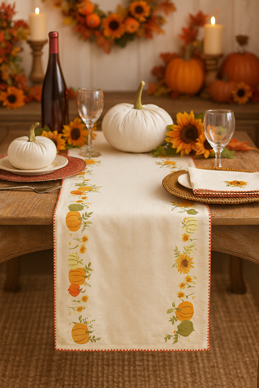 2819 - Fall Pumpkins Cotton Table Runner - 16x72 in