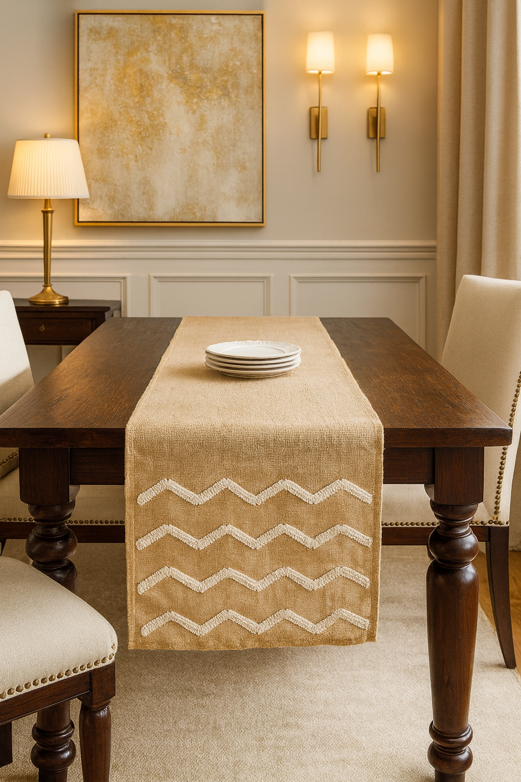 560 - Beaded Design Burlap 16x72 Table Runner