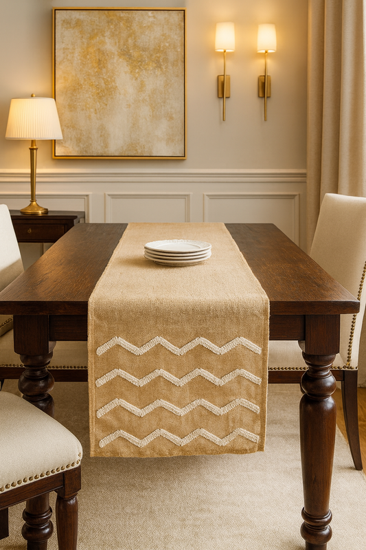 560 - Beaded Design Burlap 16x72 Table Runner