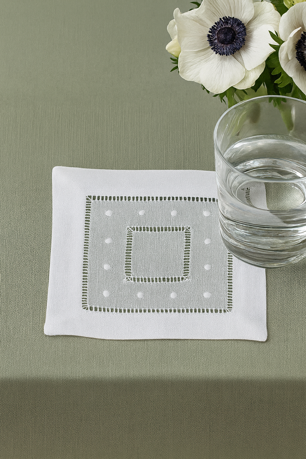 8648 - White Embroidered Swiss Dot 6" Linen Blend Coaster