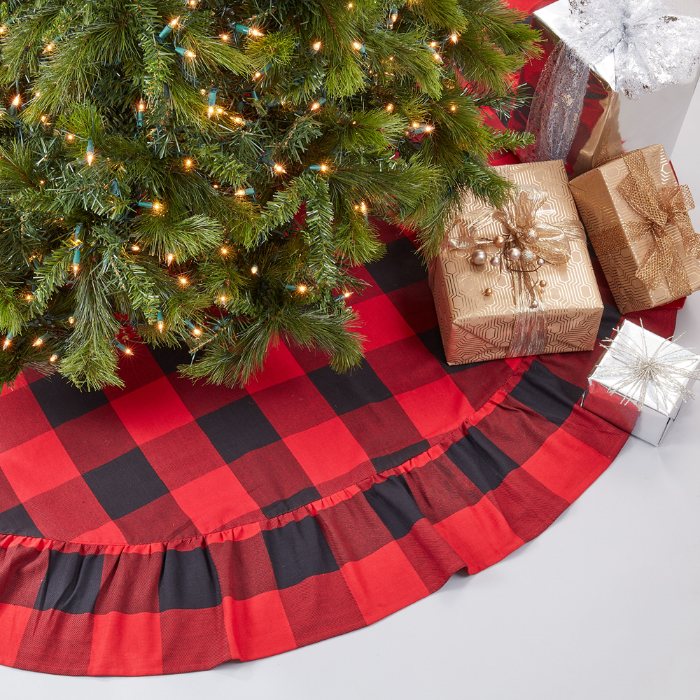 9025R - Red-Black Buffalo Plaid Ruffled Christmas Tree Skirt