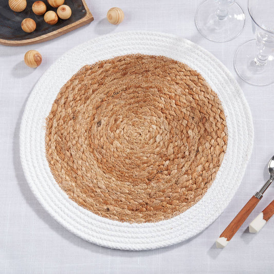 122 - White Braided Natural Jute 15" Round Placemat