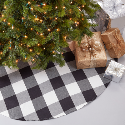9025 - Black White Buffalo Plaid Cotton 53" Christmas Tree Skirt