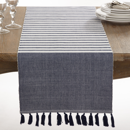 1834 - Two-Tone Ribbed Tassel Cotton Table Runner