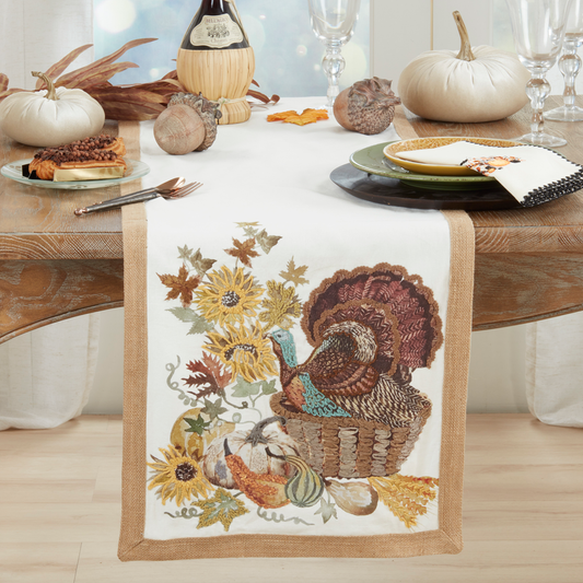569 - Embroidered Turkey Cotton Table Runner - 16"x72"