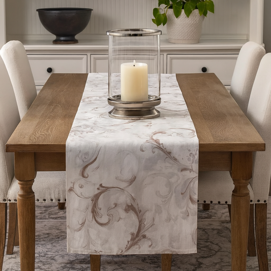 1322 - Baroque Flourish Pure Linen Table Runner