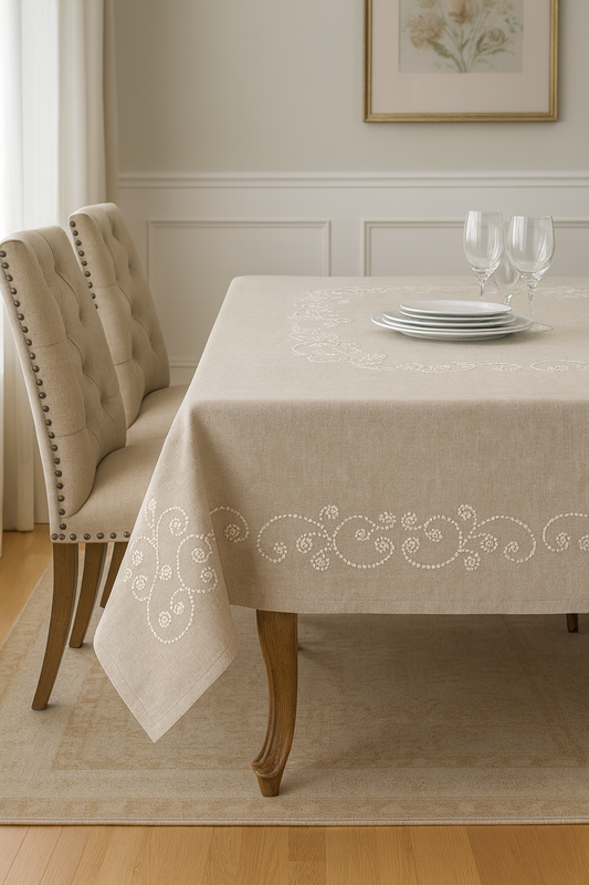 001 - Swirl Embroidered Tablecloth