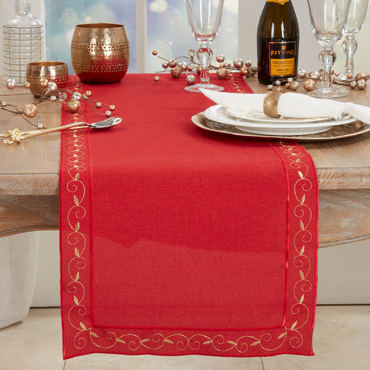 2212 - Burgundy Embroidered Holiday Table Runner