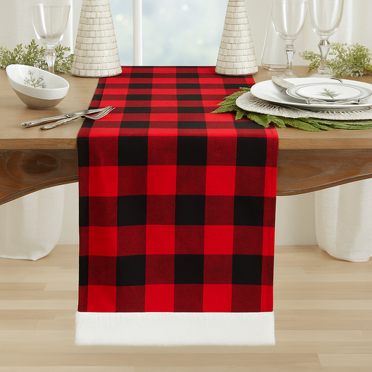 XS0008 - Buffalo Plaid Faux Fur Border 16x72 Inch Table Runner