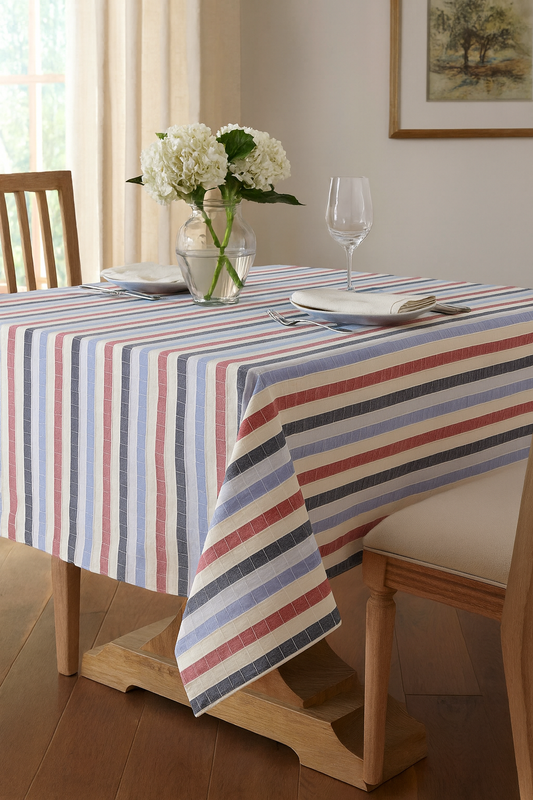 TBL0025 - Colorful Stitched Stripe Cotton 54" Square Tablecloth