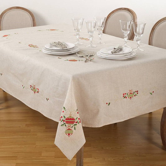 007 - Embroidered Ornament Holiday Linen-Poly Tablecloth
