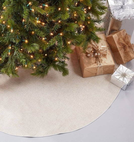 XM731 - Natural Linen Blend Christmas Tree Skirt with Silver Piping