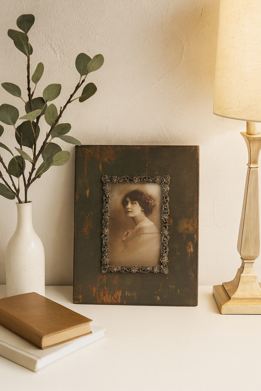 PF346 - Brown Jeweled Shabby Chic Wooden Photo Frame – 4"x6"