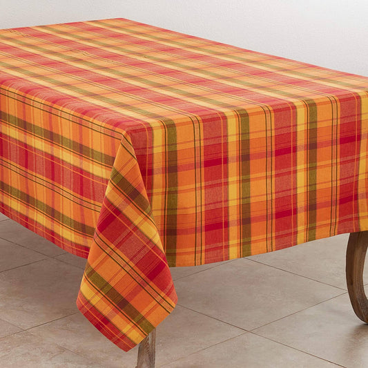 520 - Harvest Plaid Cotton Terracotta 65" Square Tablecloth