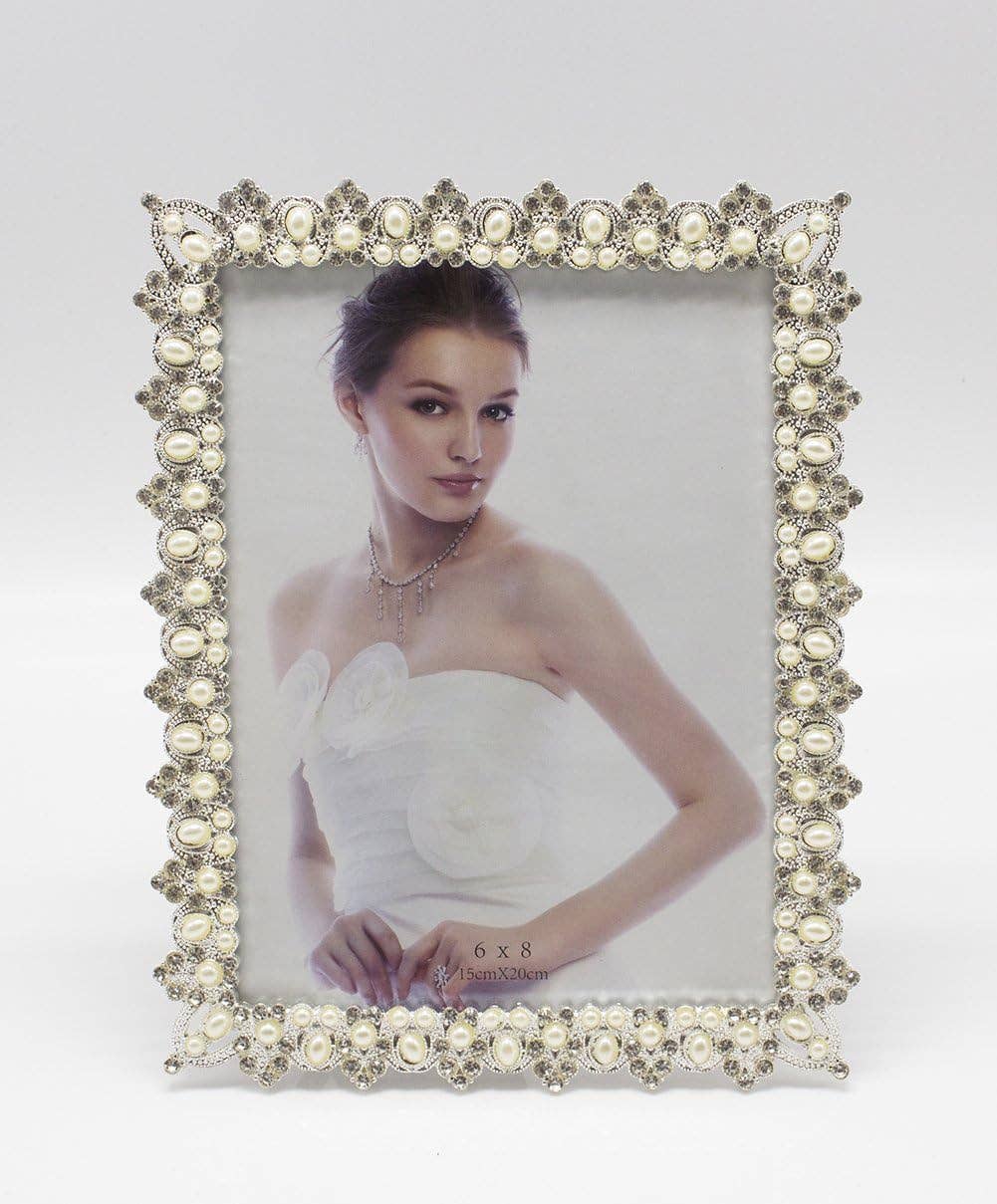 HL894 - Crystal & Pearl Vintage-Inspired Metal Photo Frame – 6” x 8”