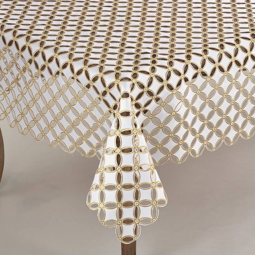QX269 - Gold White Cutwork 67" Square Tablecloth