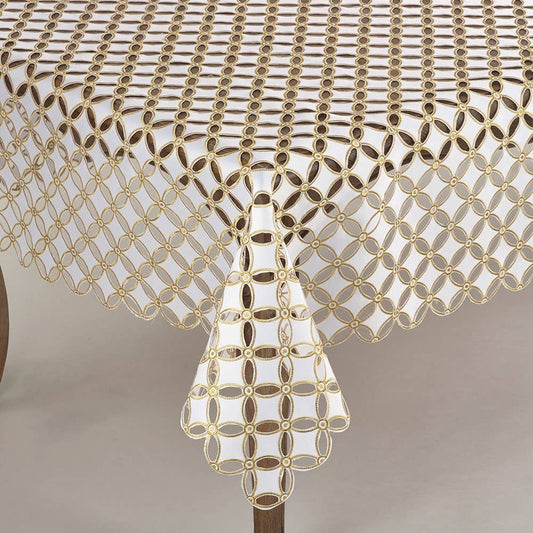 QX269 - Gold White Cutwork 67" Square Tablecloth