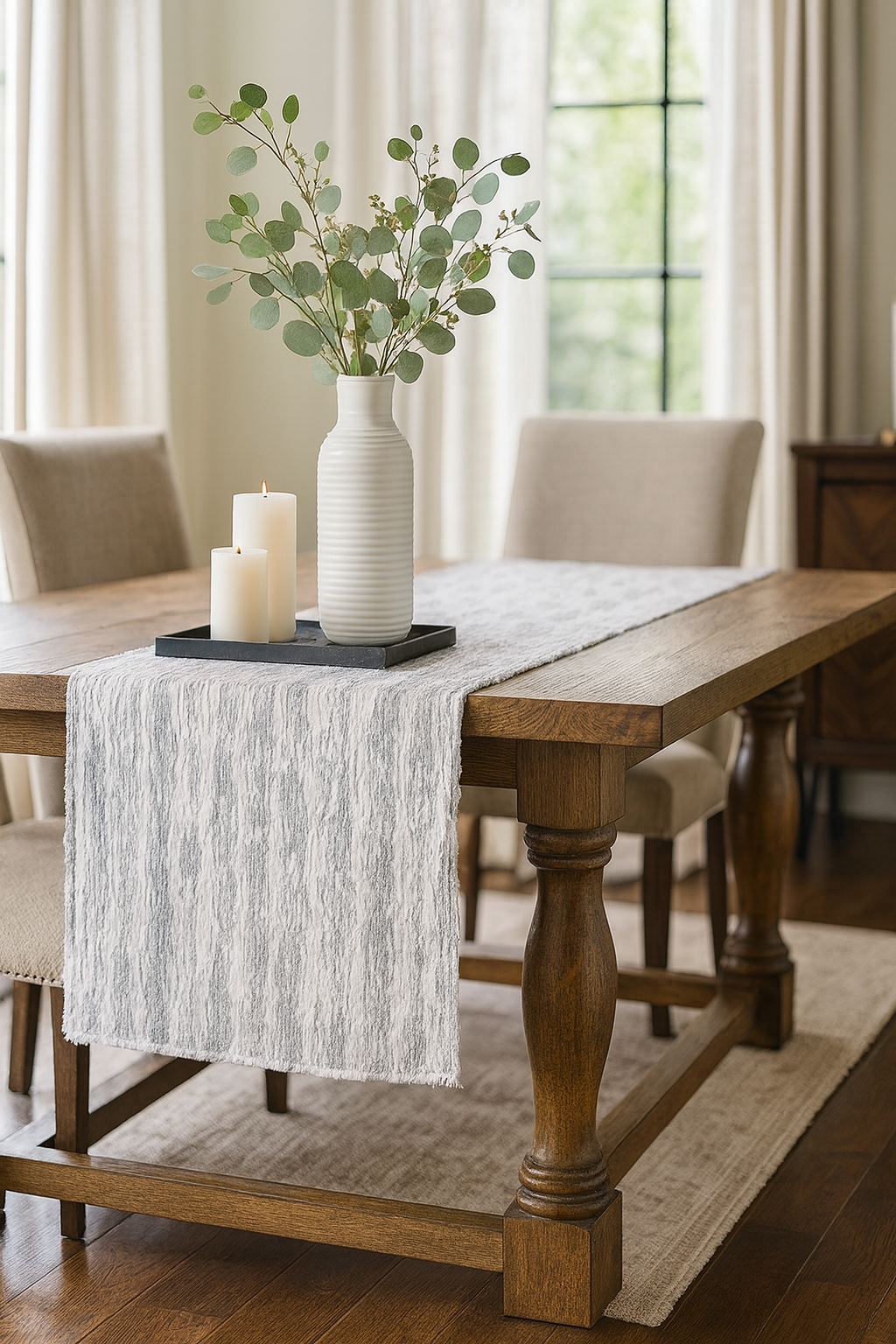 TBL0037 - Silver Brushed Foil Faux Fur Table Runner