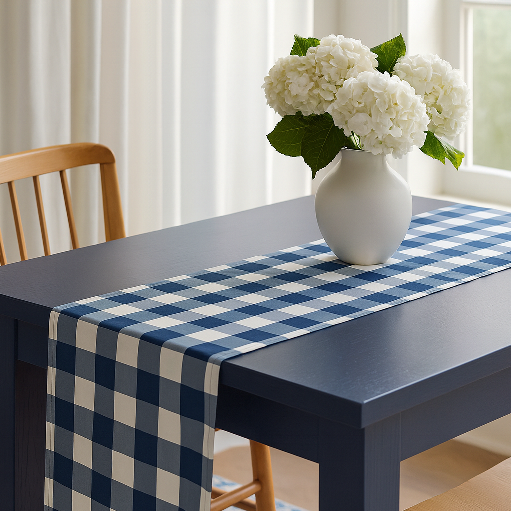 TBL0045 - Navy-White Handmade Buffalo Check Table Runner
