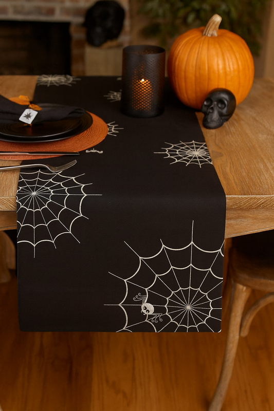 1686 - Black Spiderweb 16"X70" Table Runner