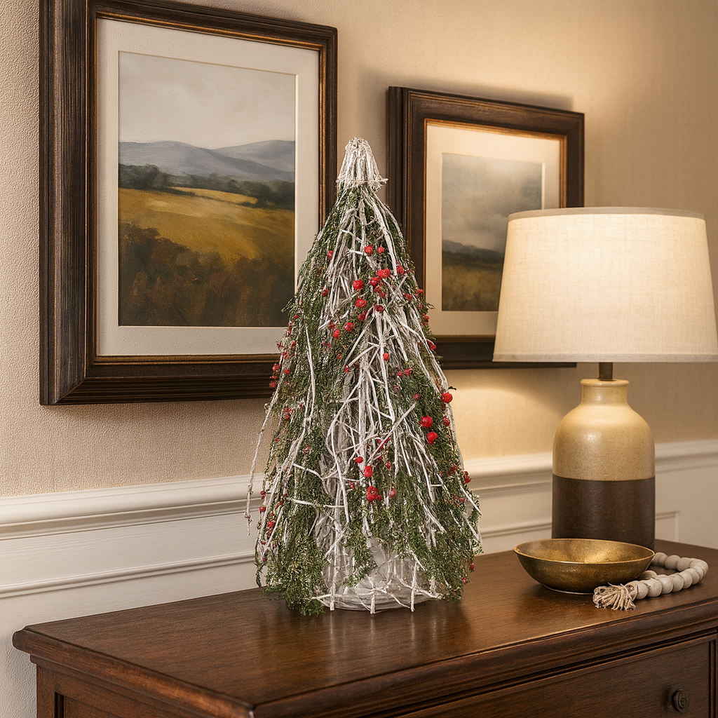 XM013 - Red Berry Natural Twig Branch 16" Christmas Cone