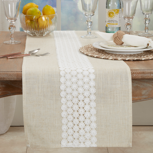 2713 - Natural Lace Daisy Linen Blend Table Runner