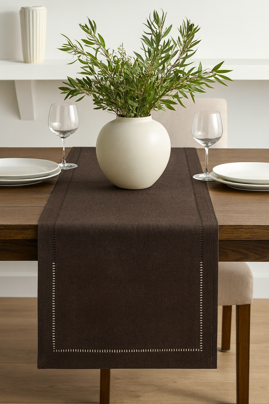 9200 - Chocolate Badgley Hemstitched Table Runner - 13"X72"