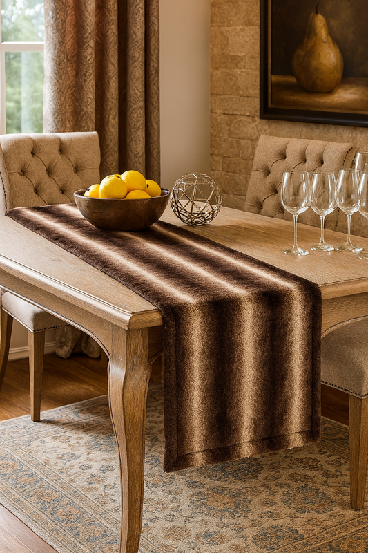 050 - Chocolate Faux Rabbit Fur Table Runner - 16"X72"