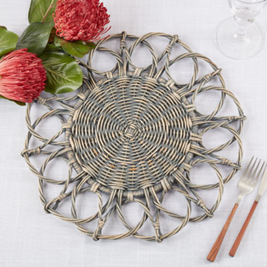 2001 - Grey Twisted Rattan 15" Round Placemat