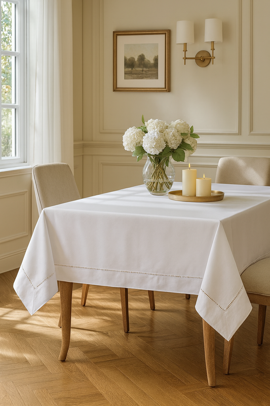 7300 - White Hemstitch Tablecloth