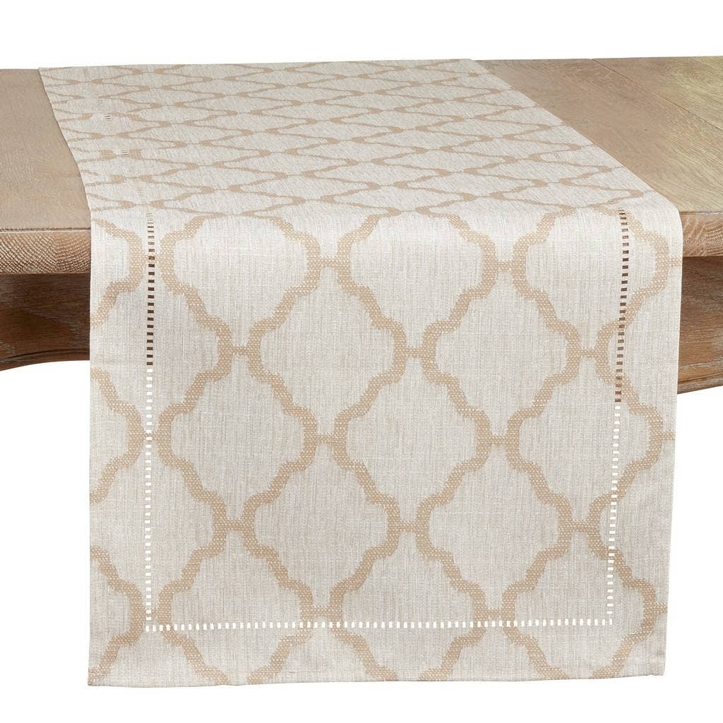 6718 - Taupe Moroccan Laser-Cut Hemstitch Table Runner
