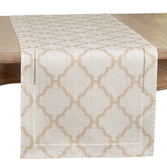 6718 - Taupe Moroccan Laser-Cut Hemstitch Table Runner