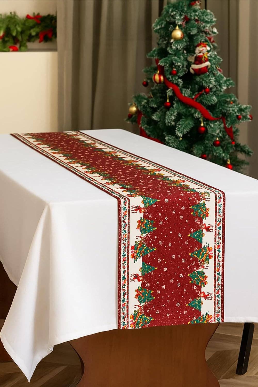 RNR0029 - Red Christmas Design Table Runner - 13"x72"