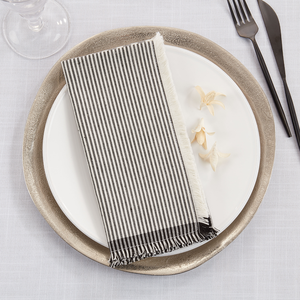 2271 - Black-White Stripe Cotton 20" Cloth Napkin