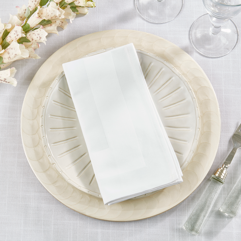 DM224 - White Satin Banded Damask 20" Cloth Napkin