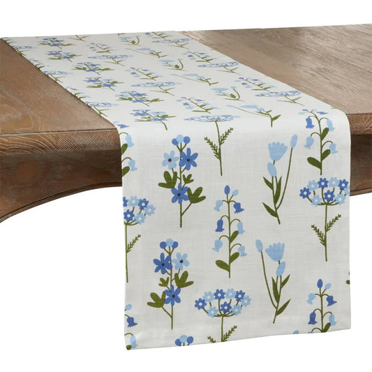 624 - Blue Floral Pure Cotton 14X72 Inch Table Runner