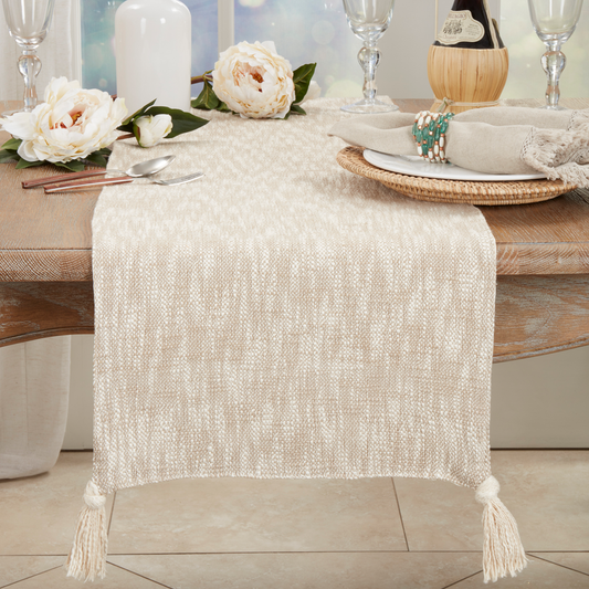 329 - Natural Solid Tasseled 16"x72" CottonTable Runner