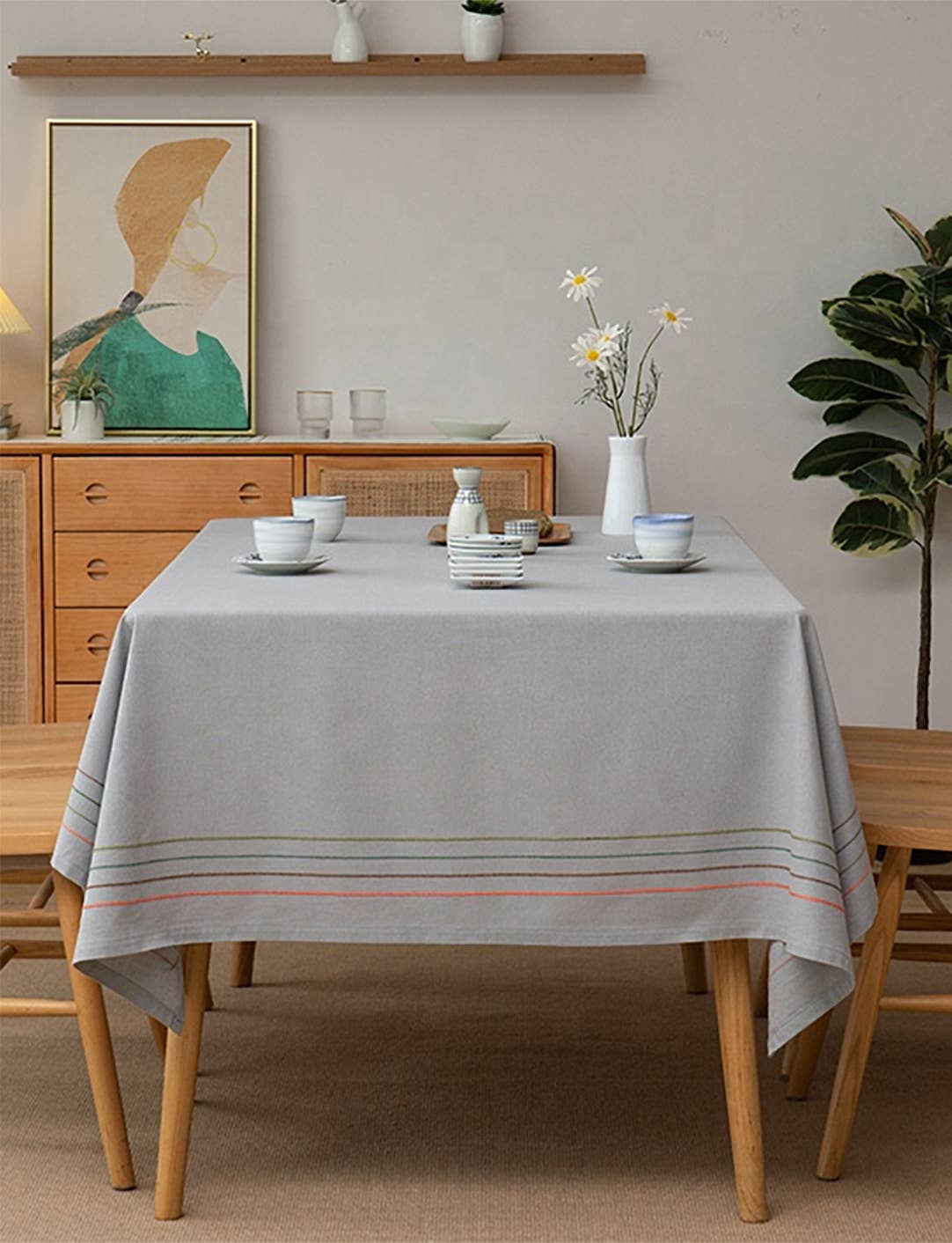 TBL0039 - Colorful Stripe Grey Cotton Woven Tablecloth