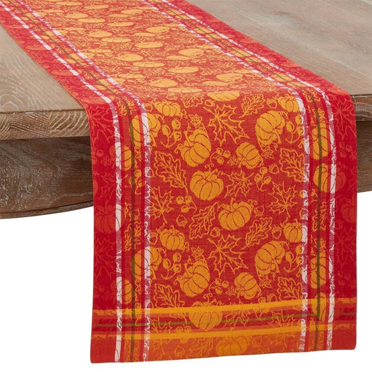 1565 - Pumpkin & Leaf Jacquard Cotton Thanksgiving Table Runner