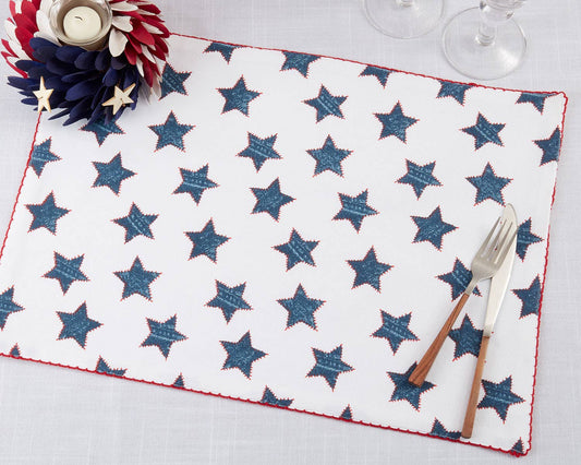 1787 - Whipstitch Stars Festive Cotton 14"x20" Placemat