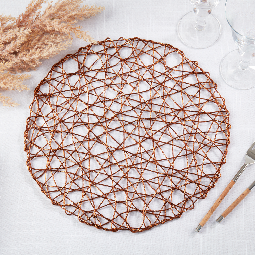 616 - Metallic Copper Wire Nest 15" Round Placemat
