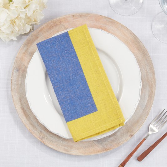 3949 - Blue Yellow Two-Tone Color Band 20" Cloth Napkin