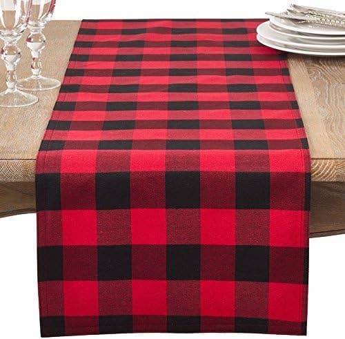 5026 - Black and Red Reversible Cotton Table Runner