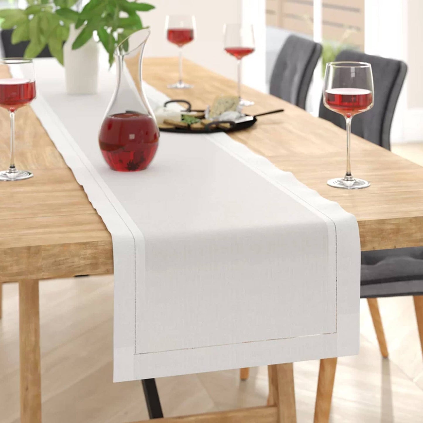 C6100 - White Hemstitch Linen-Cotton Table Runner