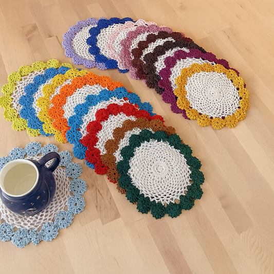 DL0002 - Handmade Two-Tone Floral Crochet Cotton 9-inch Round Doily