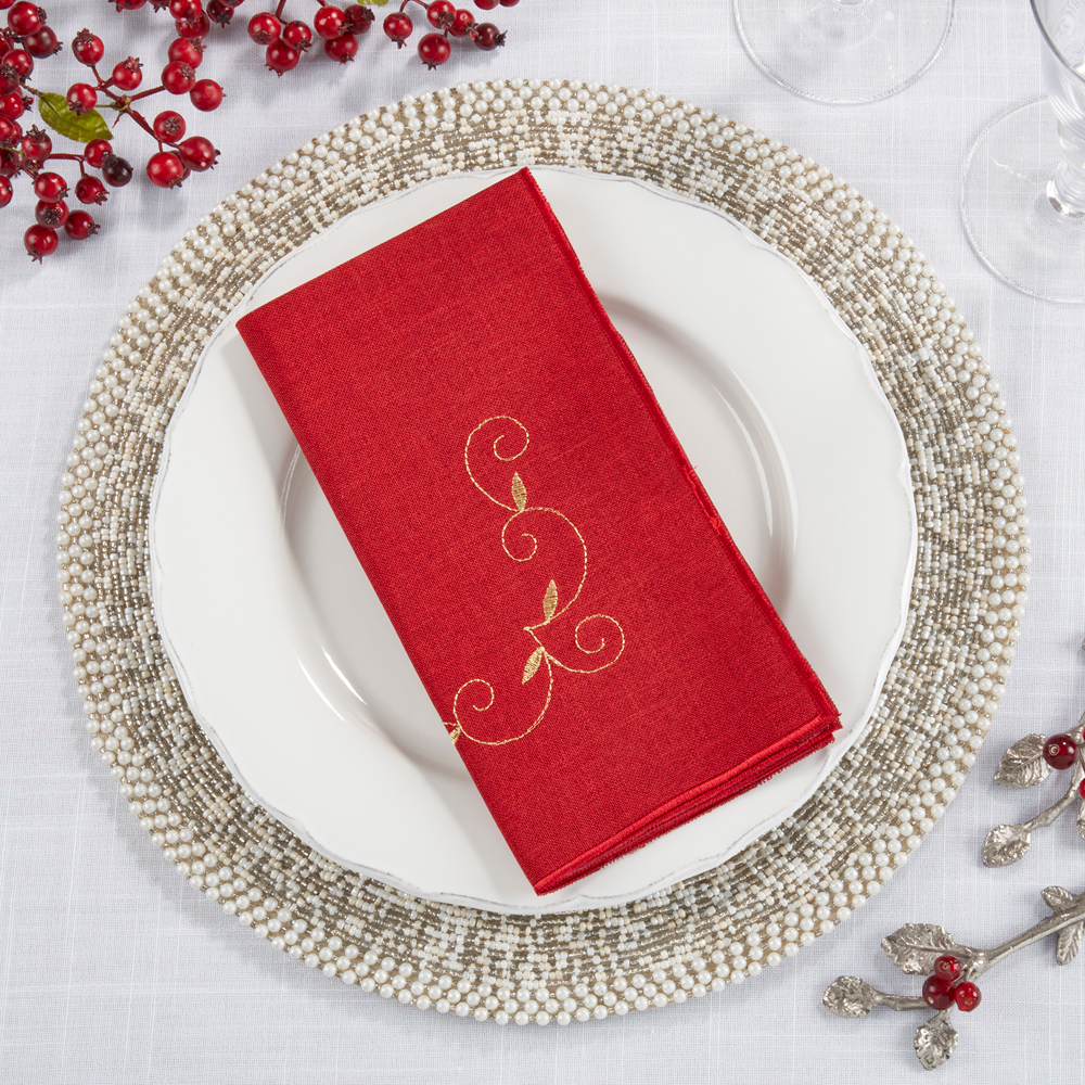 2212 - Burgundy Embroidered Holiday 20" Dinner Napkin