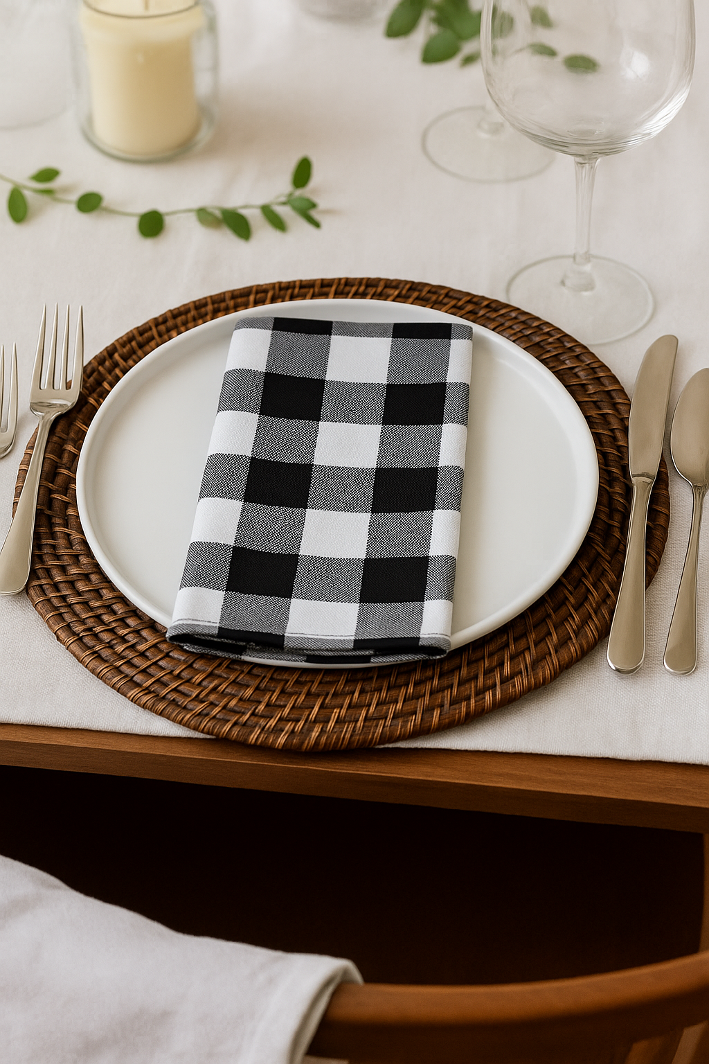TBL0045 - Black and White Farmhouse Plaid 18" Cloth Napkin
