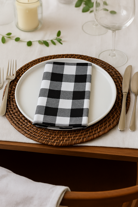 TBL0045 - Black and White Farmhouse Plaid 18" Cloth Napkin